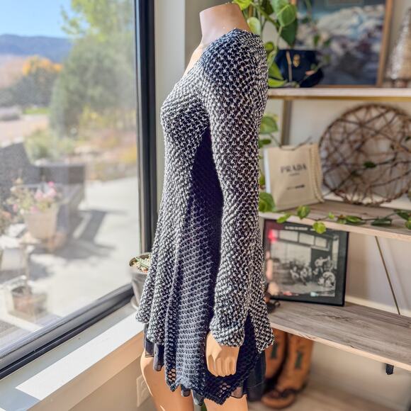 A’reve Anthologie Black & White Sweater Dress Layered Textured Knit Mesh, Medium - Picture 7 of 13